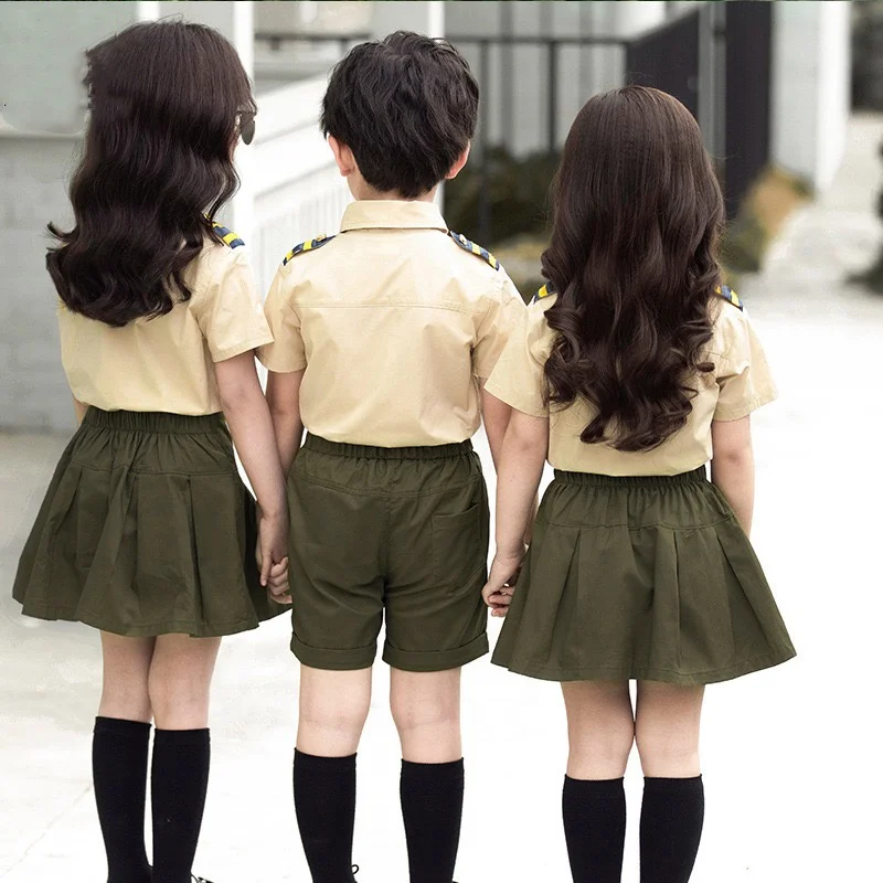 High Quality School Uniform White Blouse Peter Pan Collar Girls School Uniform Skirts Kids School Uniforms Set