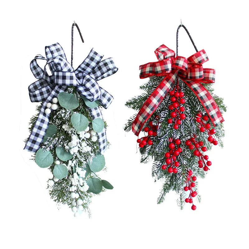 2023 New Year Rattan Christmas Front Door Wreath Decorative 50cm Ribbons Hang Tree Garland Ornaments Festival Party Supplies