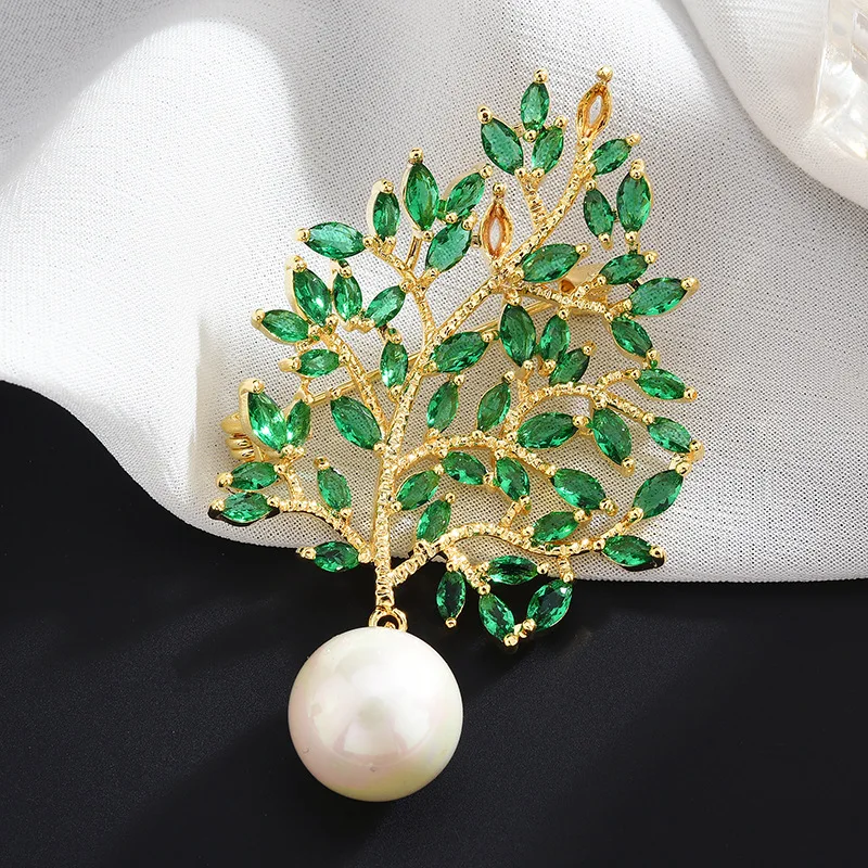 New arrival temperament leaves crystal zircon brooch high quality all matching coat corsage fashion clothes pin jewelry