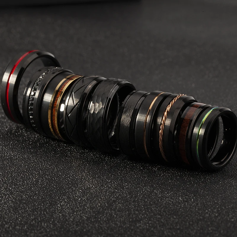 Customize 8mm Damascus Men Finger Ring Inlay Whiskey Tungsten Ring For Wedding