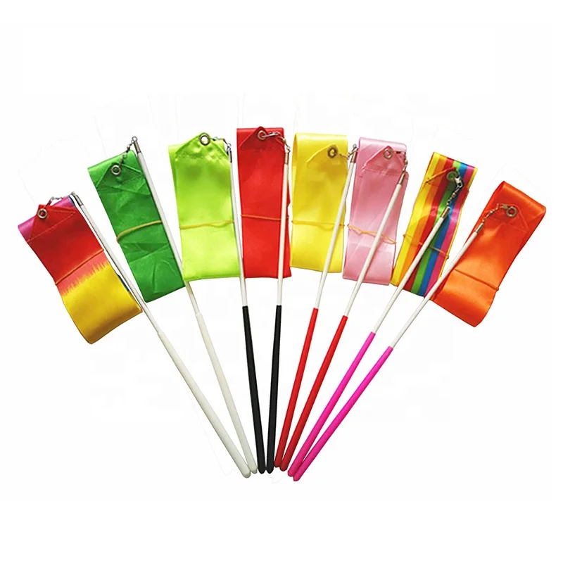 Wholesale Artistic Rainbow Streamers Rhythmic Gymnastics Wand Baton Twirling Gym Dance Ribbons