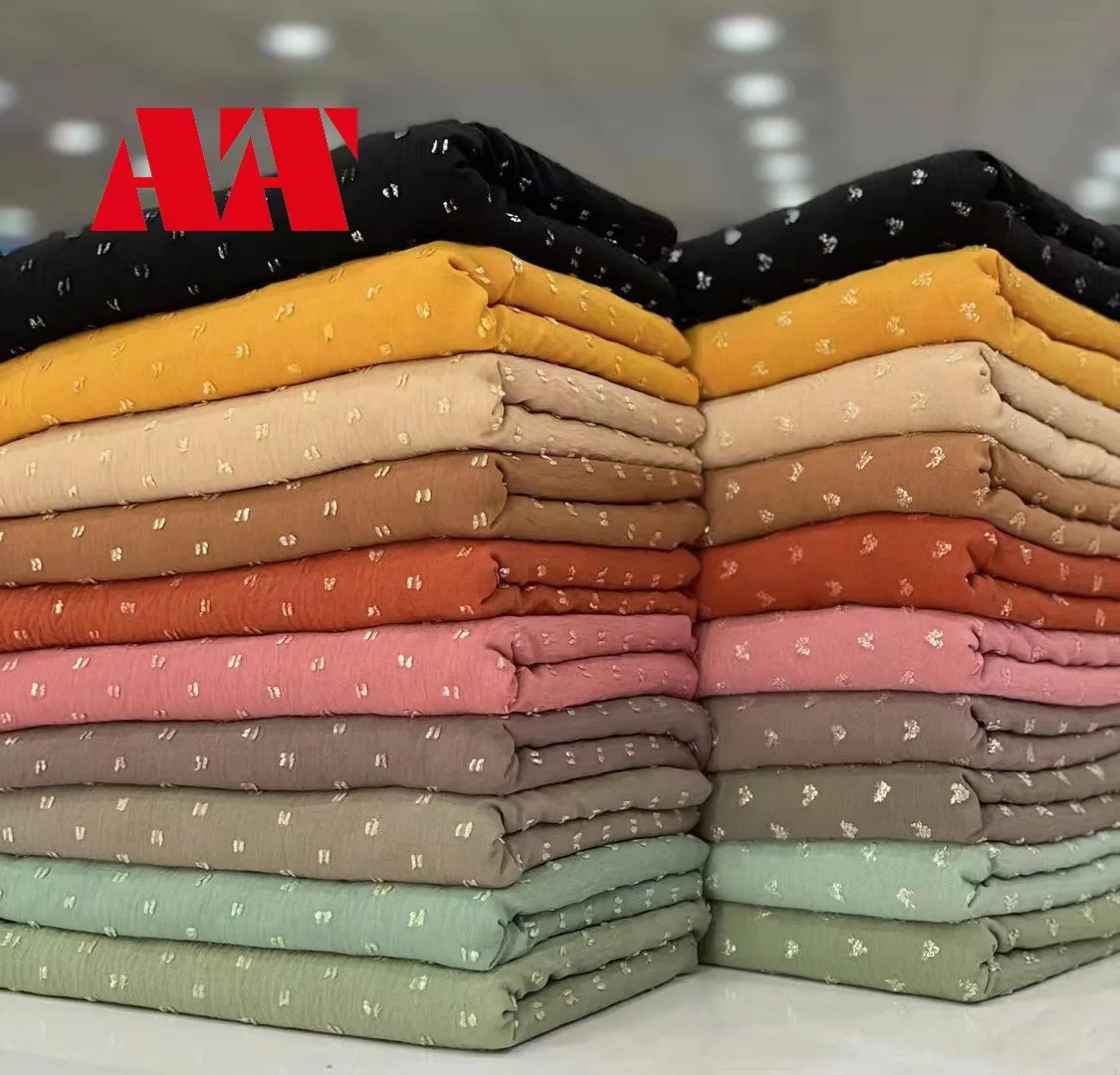 180D 100% Polyester CEY Cut Flower Woven 4 Way Stretch Jacquard Dot Crepe CEY Crinkles Dobby Airflow Fabric