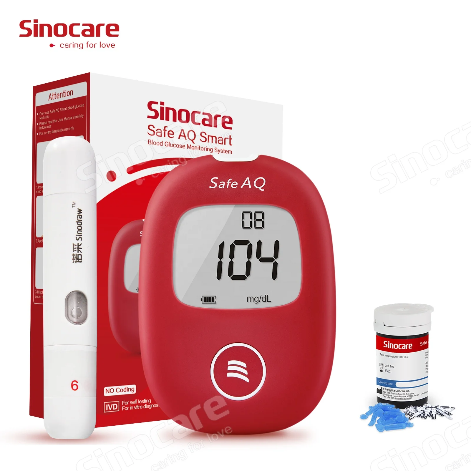 Sinocare Европейским сертификатом соответствия, безопасная для измерения уровня глюкозы в крови с 25 шт. полосы света вес прибор для измерения уровня сахара в крови, тест-набор для пожилых людей в клетку