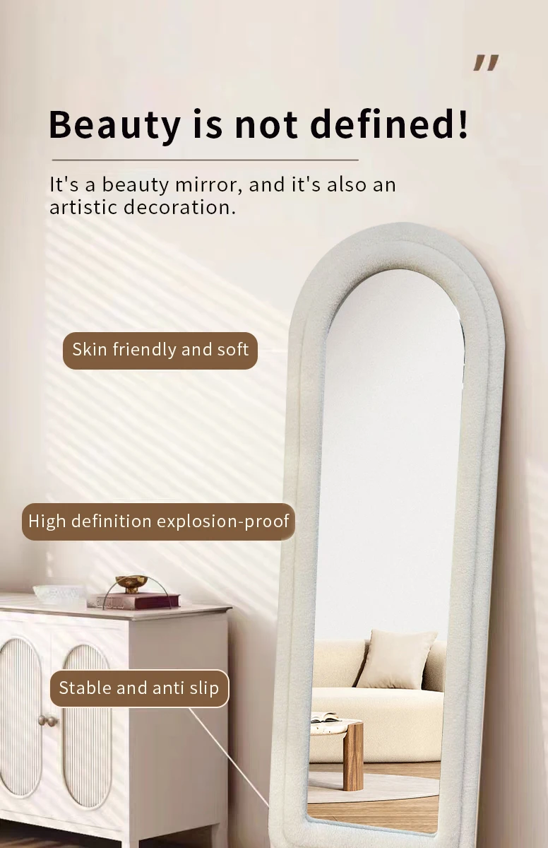 160cm Free Standing Full Length Mirror Large Tall Standing Arch Velour Framed Floor Mirror With Stand