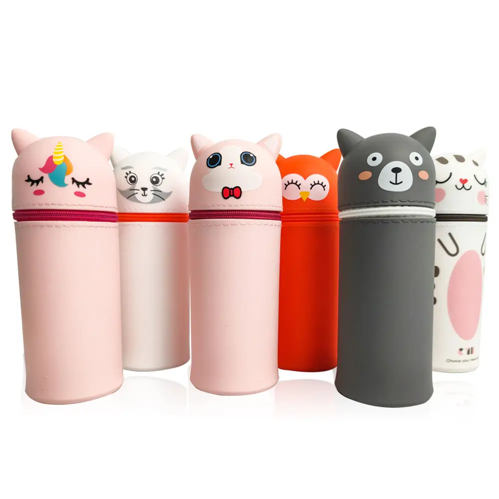 Cartoon Silicone Pencil Case with Large Capacity ,Stand-Up Pen Holder for Students and Kids