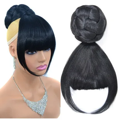 Wholesale Synthetic Black Hair Donut Bun Pieces Natural Afro Puff Hair Bun Clip Small Apple Chignon With Bang For Black Women