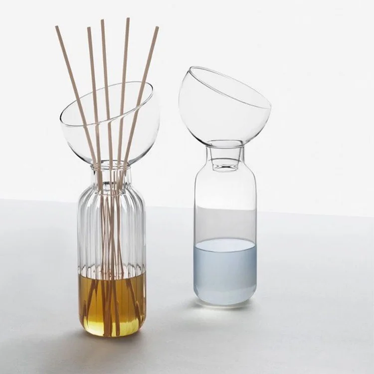 Custom Blown Clear Decorative Empty Borosilicate Glass Fragrance Reed Diffuser Bottle for Essential Oil