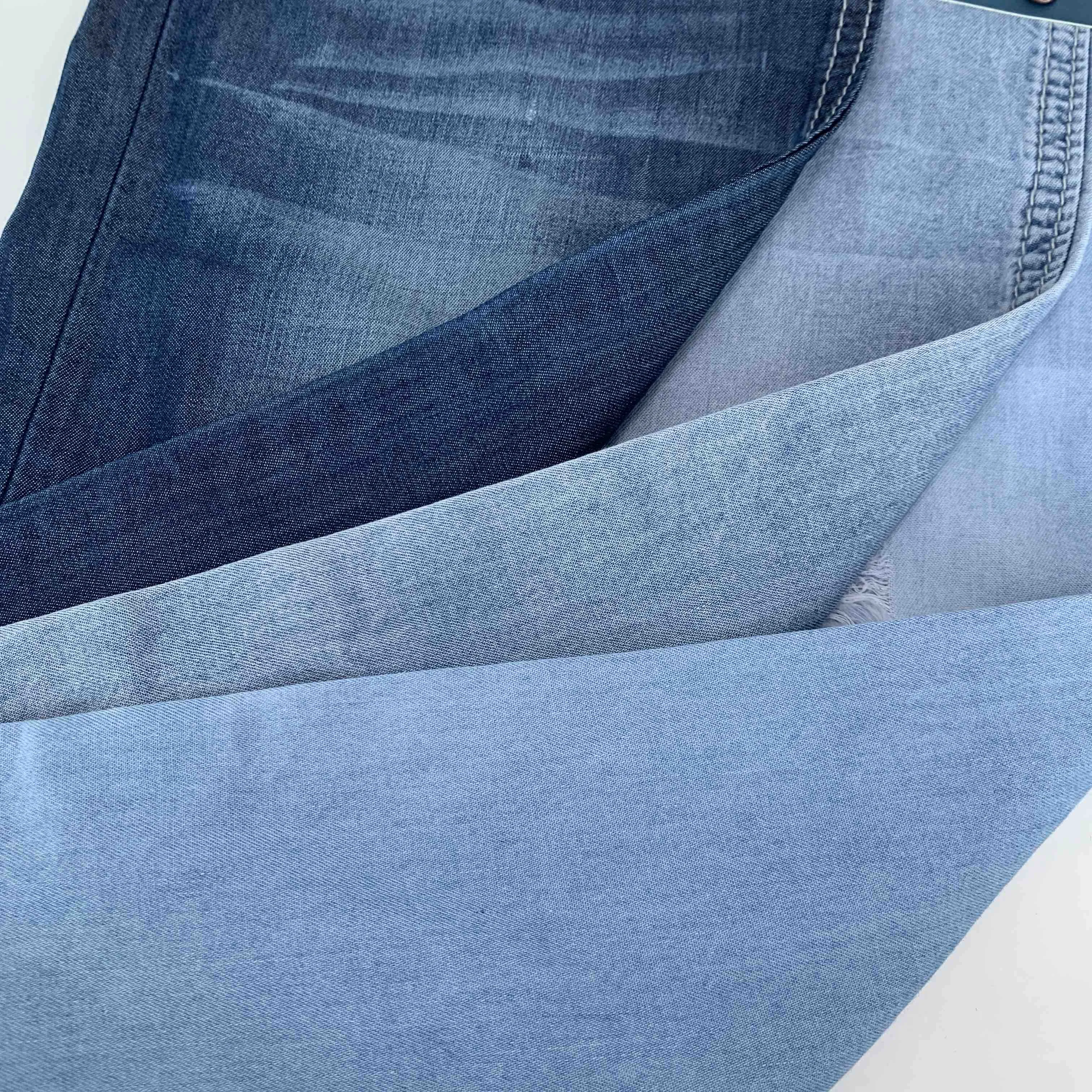 4.5oz Very Lightweight Woven Blue Non-stretch Cotton Tencel Thin Denim Cloths Fabric