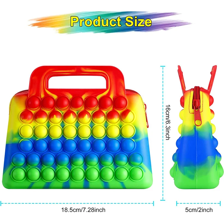 Fidget Sensory Handbag Clutch Bag Rainbow Bubble Cute Relieve Stress Silicone Makeup Bag