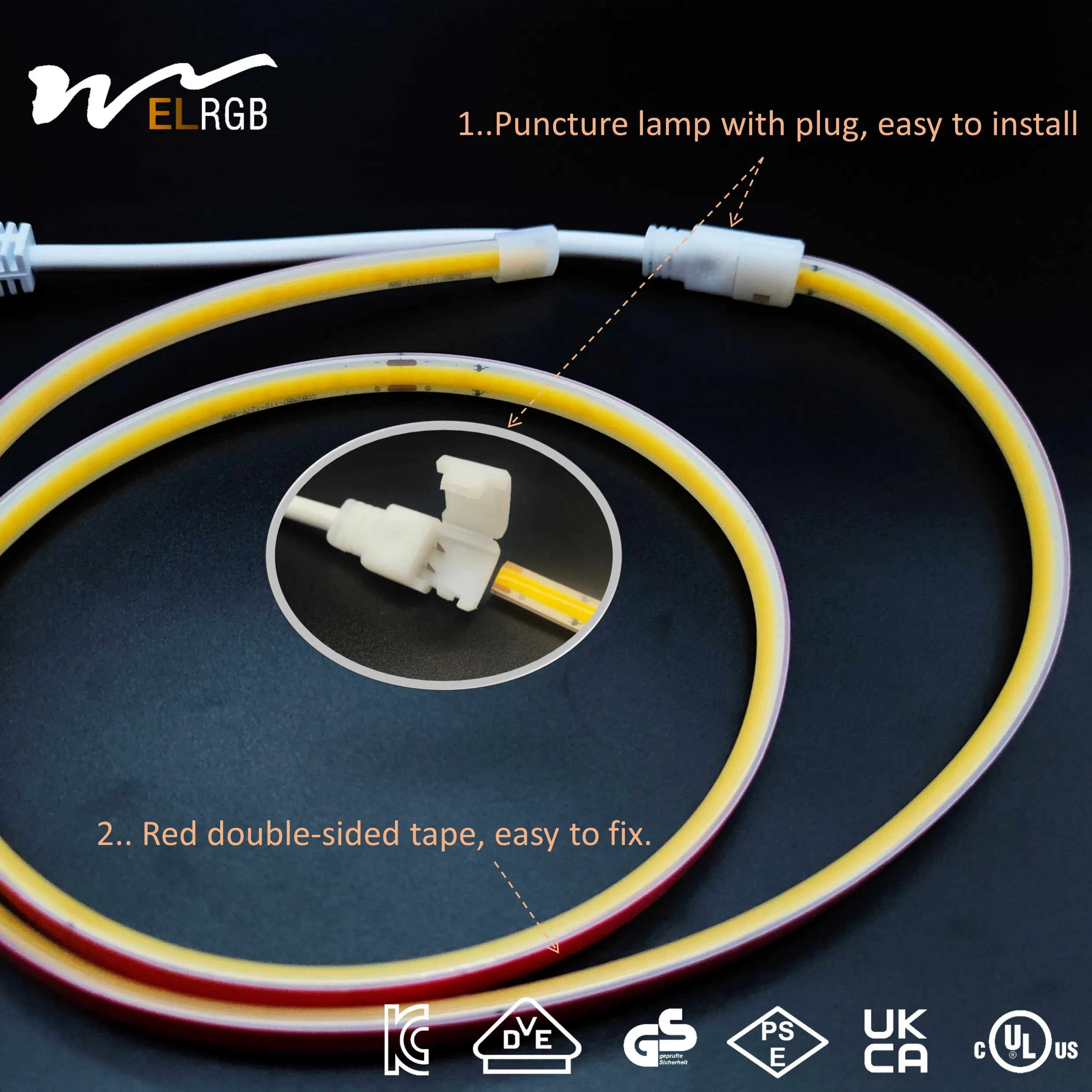 110V 220V Self-adhesive COB Smart Light Strip White/Warm White 288 LED/M  IP67 Solid Silicone waterproof light 110V led strip