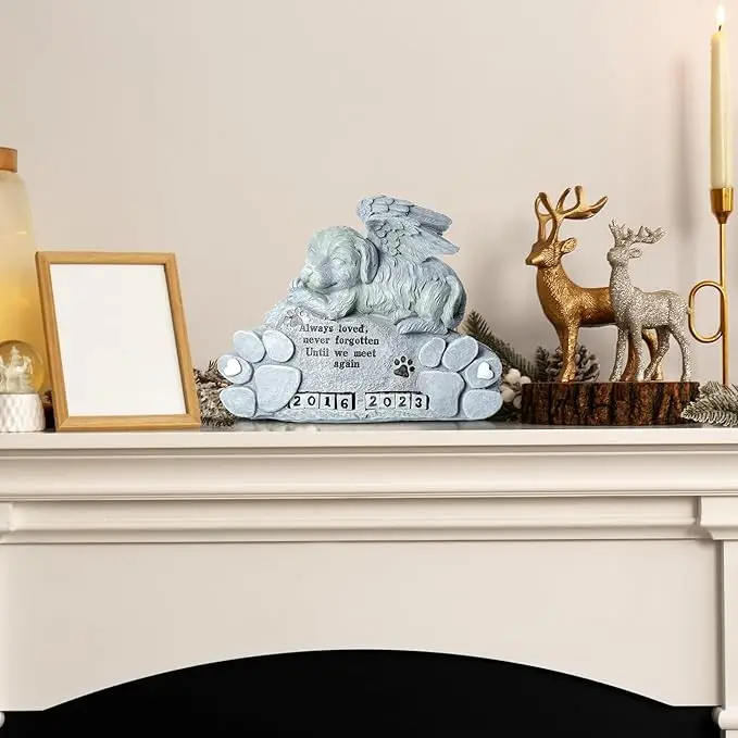 Dog Memorial Stone for Dog Passing Away, Pet Tribute Statue Gift for Loss of Dog, Pets Grave Marker Garden Resin Dog Ornament