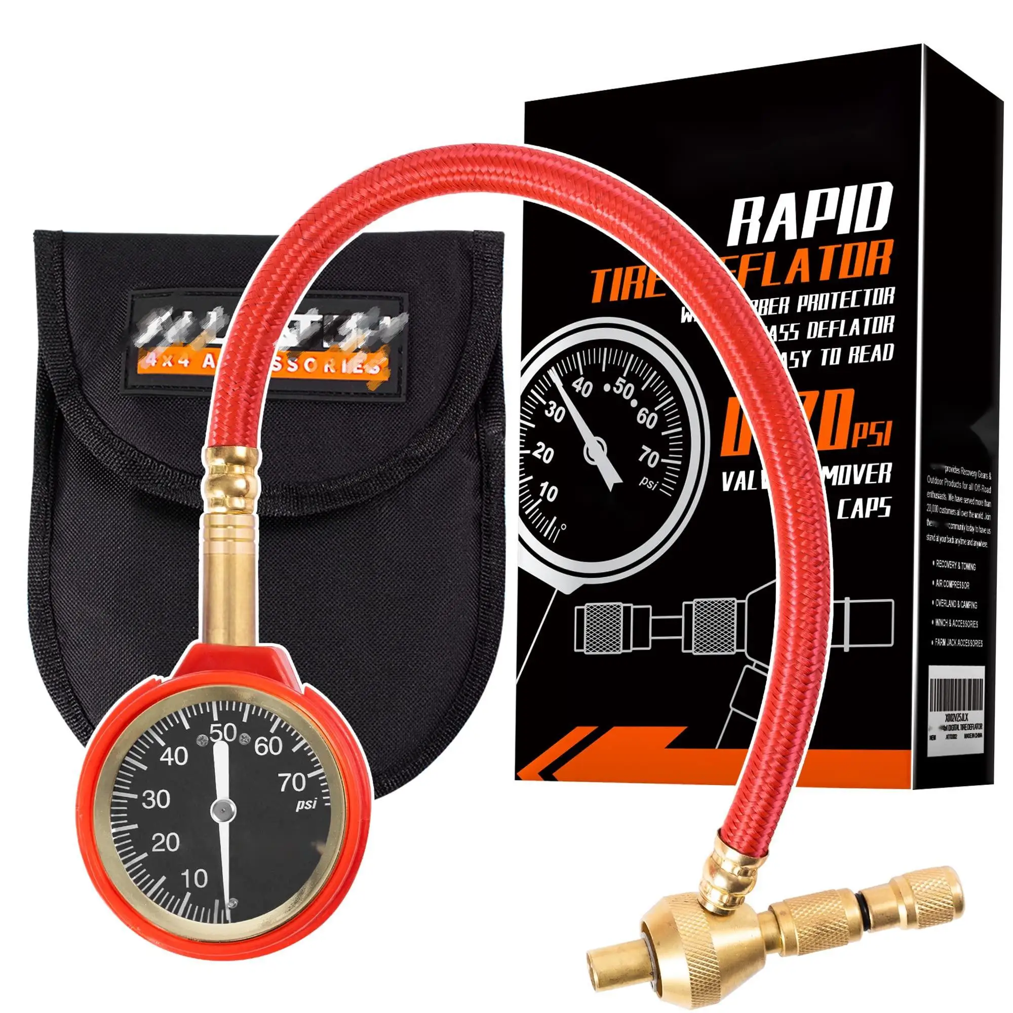 4x4 Rapid Tire Deflator Kit 0-70PSI Tire Pressure Gauge/Air Down Master/for Offroad Tire of Jeep, Truck & ATV