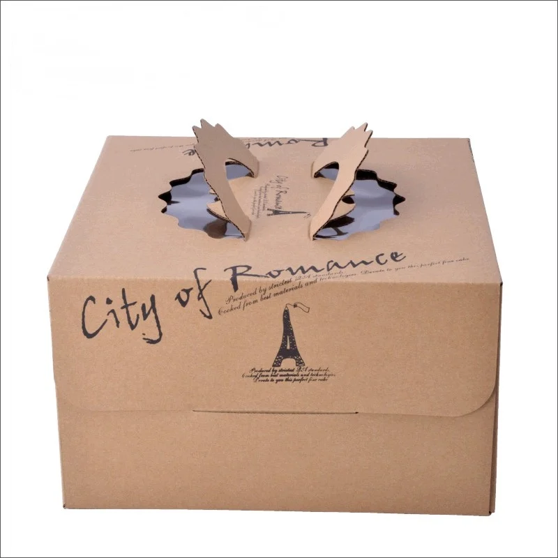 Customized Logo 4 6 8 10 12 14 Inch Kraft Paper Wedding Birthday Cake Box With Handle