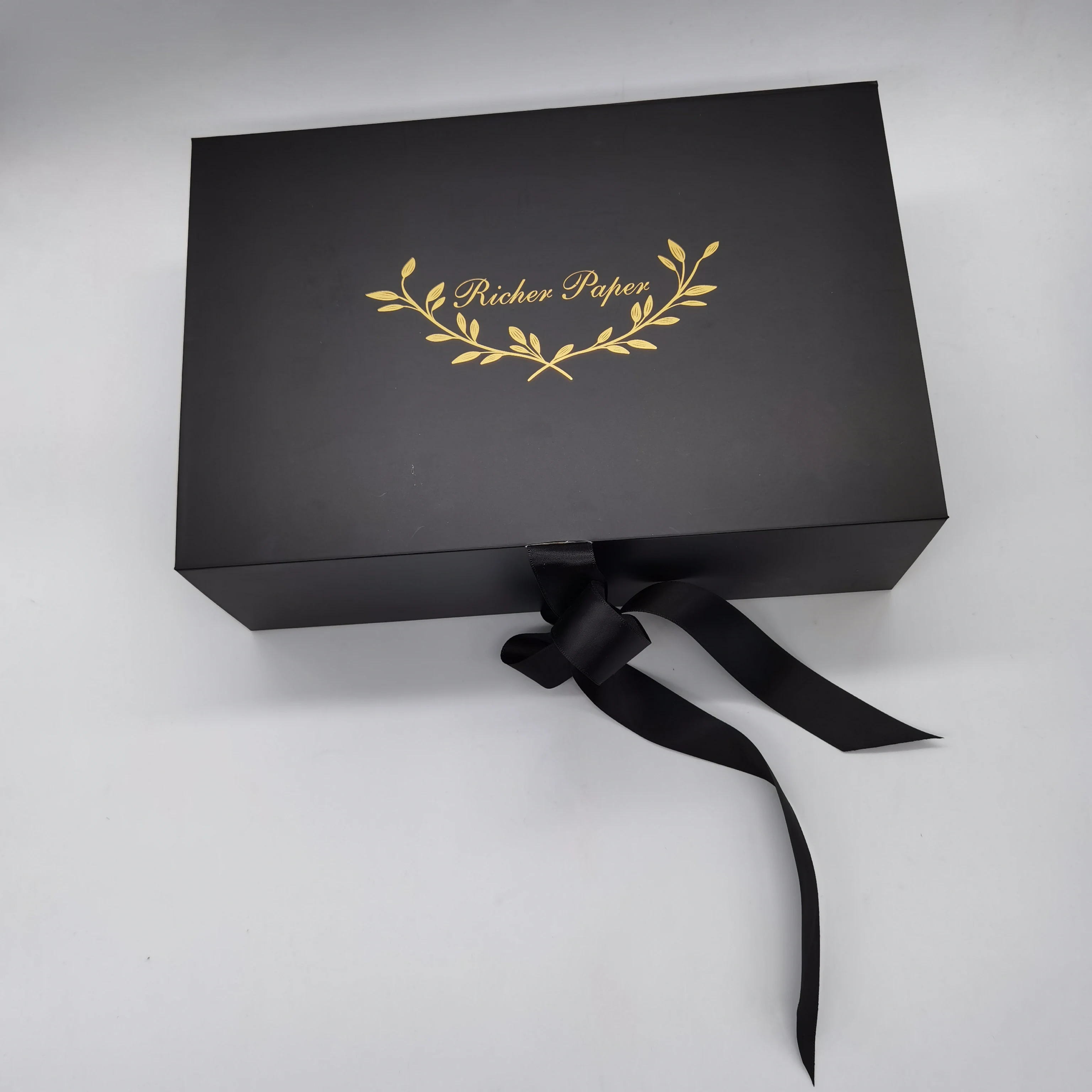 Luxury Satin finished Black Packaging Box Shipping folding Box For Gift