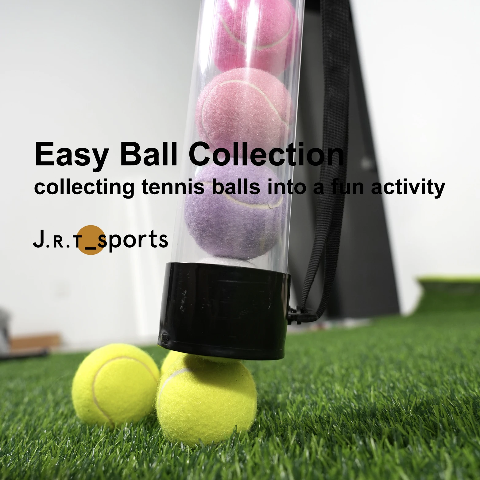 10 Balls Collector Carrier Tennis Ball Pick up Tube Hopper with Shoulder Strap