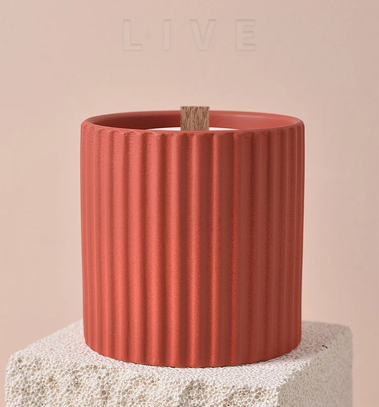 Jinmai Luxury Ribbed Ceramic Candle Jar White Ceramic Candle Jar With Lid