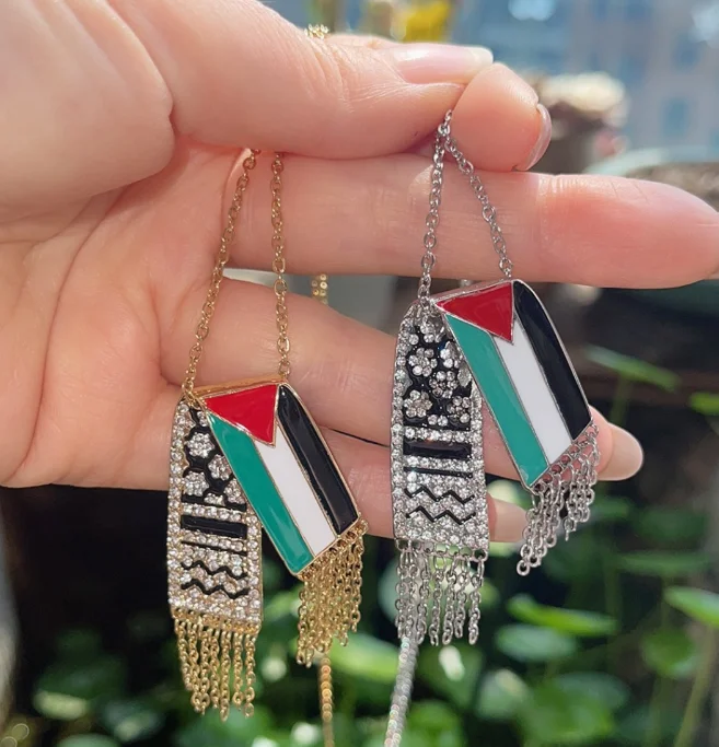 Qifei Palestinian Flag Necklace  Handmade Palestine Headscarf Necklace Kufiya  Necklace