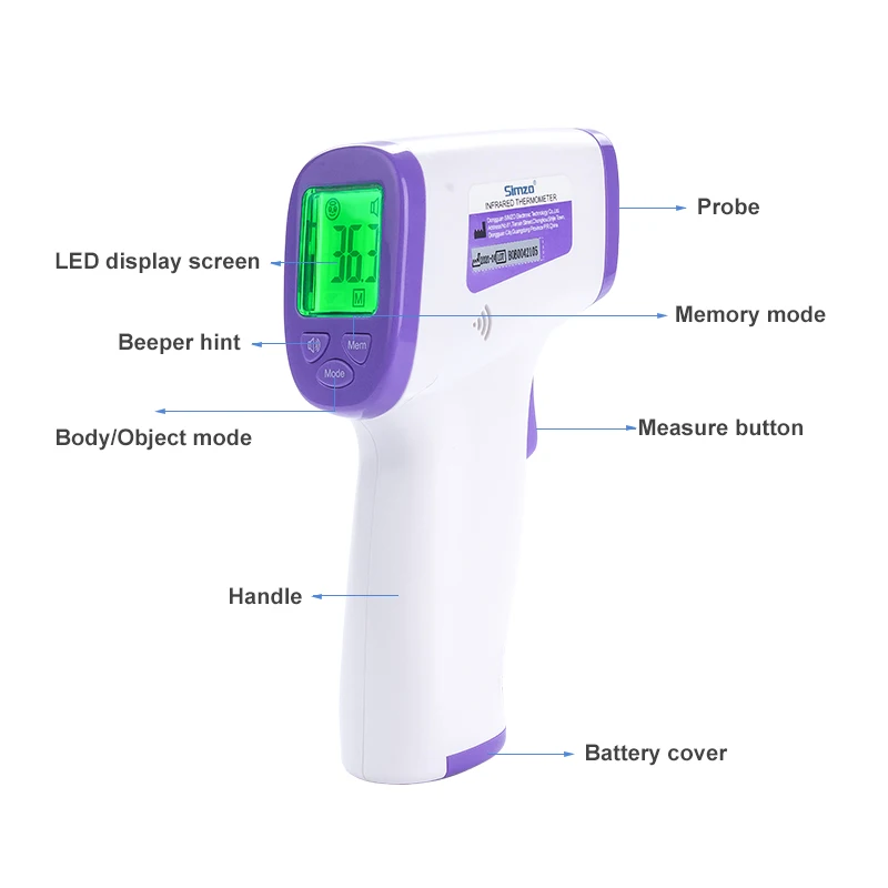 Simzo Body Digital Multi Functional Thermo Gun Infrared Forehead Clinical Thermometer Non-Contact