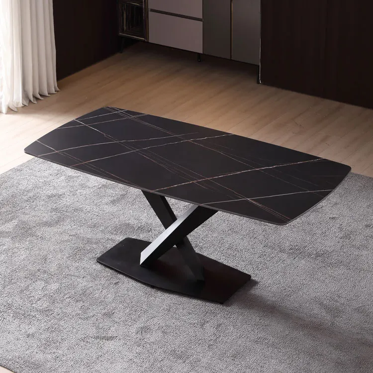 Dining Table Set Luxury 4 Chairs black modern Classic slate top Item Style dining Room Furniture Solid slate Set DS-1103