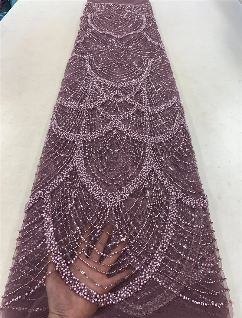 Bridal lace fabric beaded luxury wedding lace fabric high quality lace fabric with beads and pearl