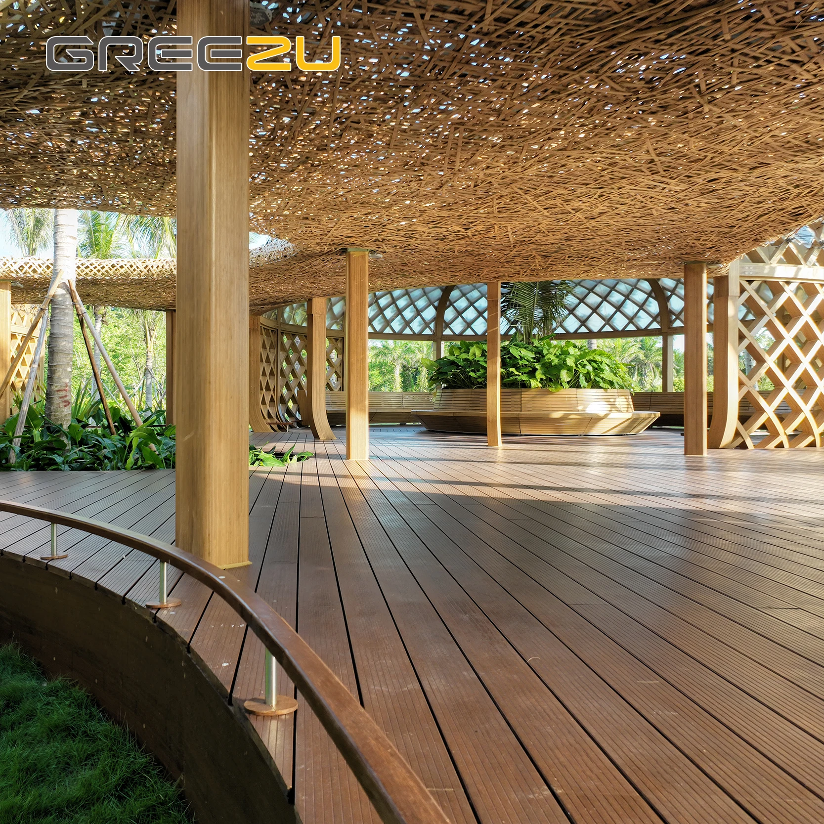 Outdoor rustic non slip bamboo floor tiles Fused exterior anti corrosion bamboo wood decking Veranda interlocking deck blocks