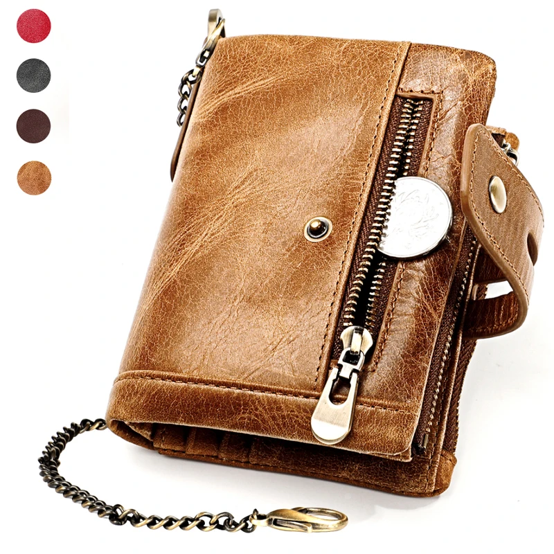 RFID Men Stylish Wallet Genuine Leather Blocking Slim Bifold Business Coin Purse With Key Chain