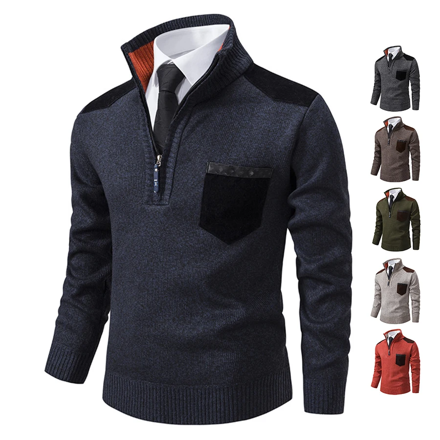 Knit Sweater Classic Mens Stand Collar 1/2 Zipper Pullover Long Sleeves Golf Jacket Custom Men Coaches Jacket