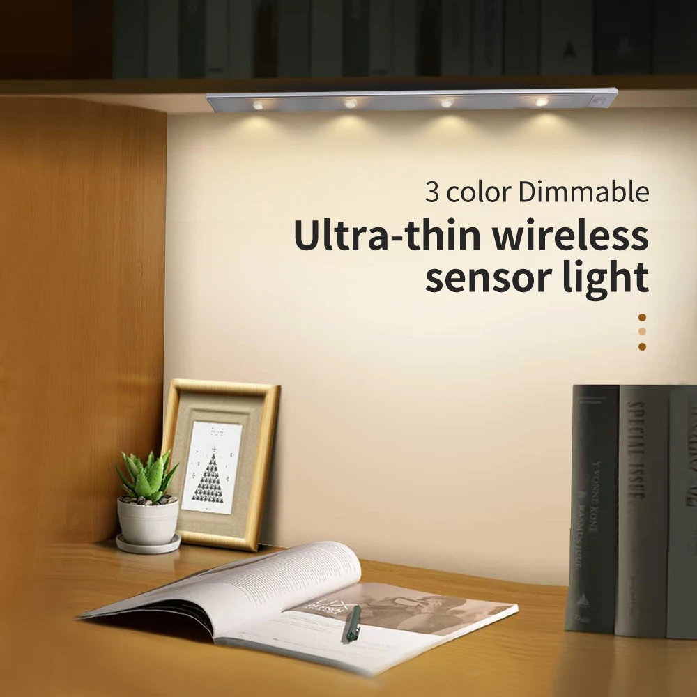 Aluminum Wireless Magnetic Night Light Lamp Stick Led Motion Sensor Wardrobe Drawer Cupboard Under Cabinet Lighting