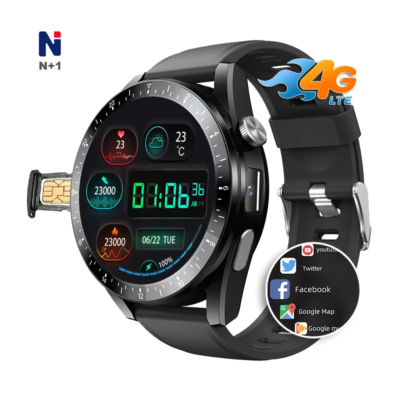 2022 N+1 Hot sale Fitness Health Monitoring Camera Video Call WIFI GPS Navigation SIM Card reloje Android 9.0 4G Smart Watch