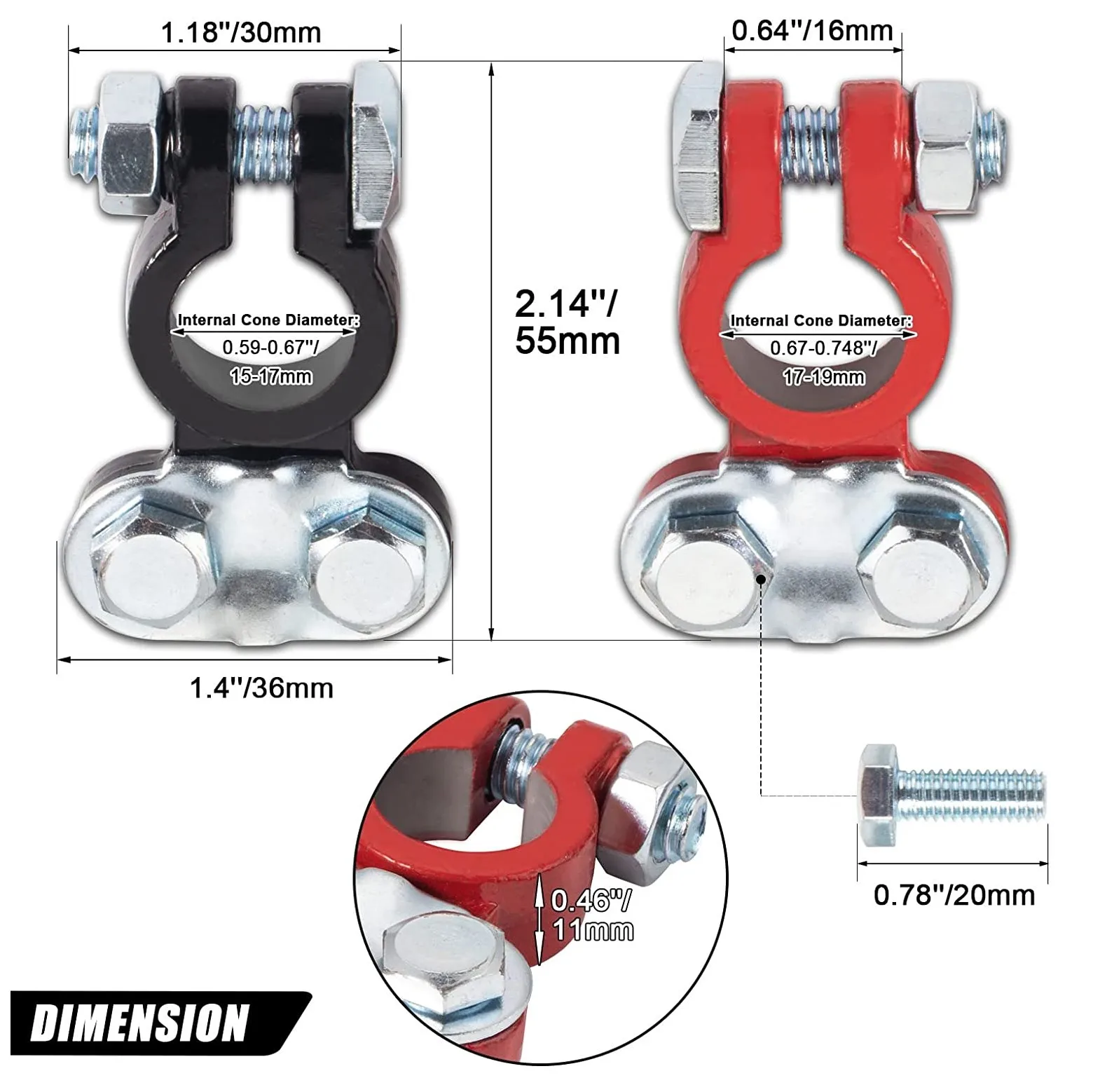 RTS High Quality Lead Battery Terminals Color Coded Set Top Post Connectors Clamps