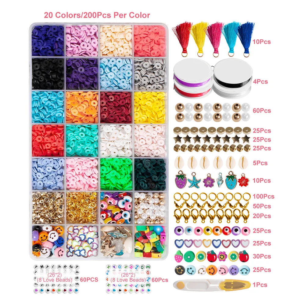Hot Sale 3D Cartoon Colorful Letter Beads Flat Round Polymer DIY Jewelry Set For Jewelry Making Bracelets Necklace Earring