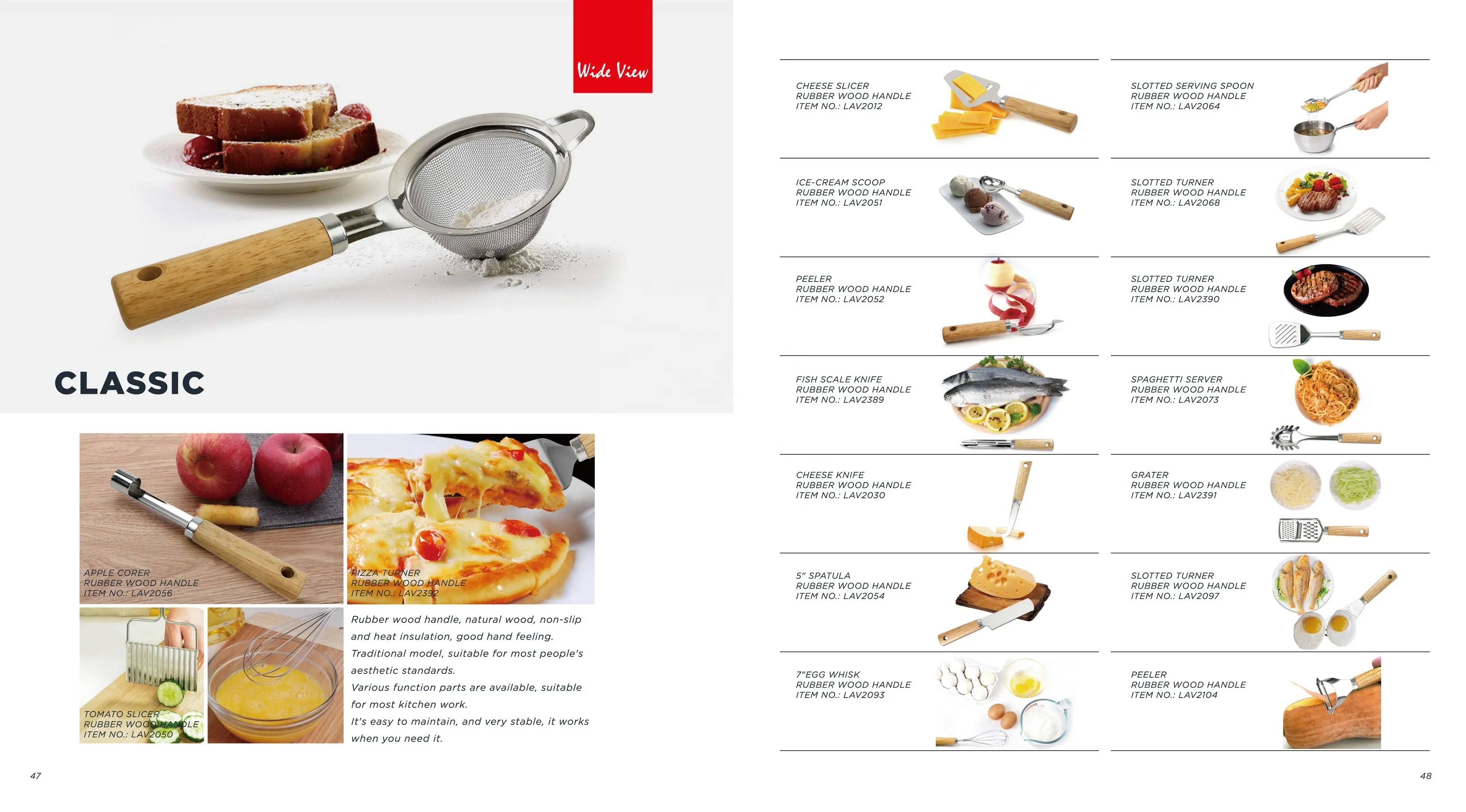 Hot sale high quality Rubber Wood Handle Kitchen Utensils tools Stainless Steel Wooden Handle Serving spoon