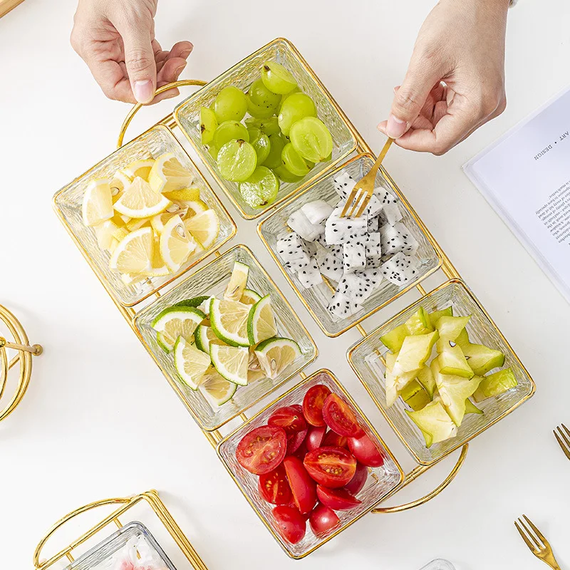 New Arrival Fashion Creative Living Room Glass Snack Plate Square Fruit Bowl Nuts Fruit Serving Milk Candy Foods Wholesale Plate