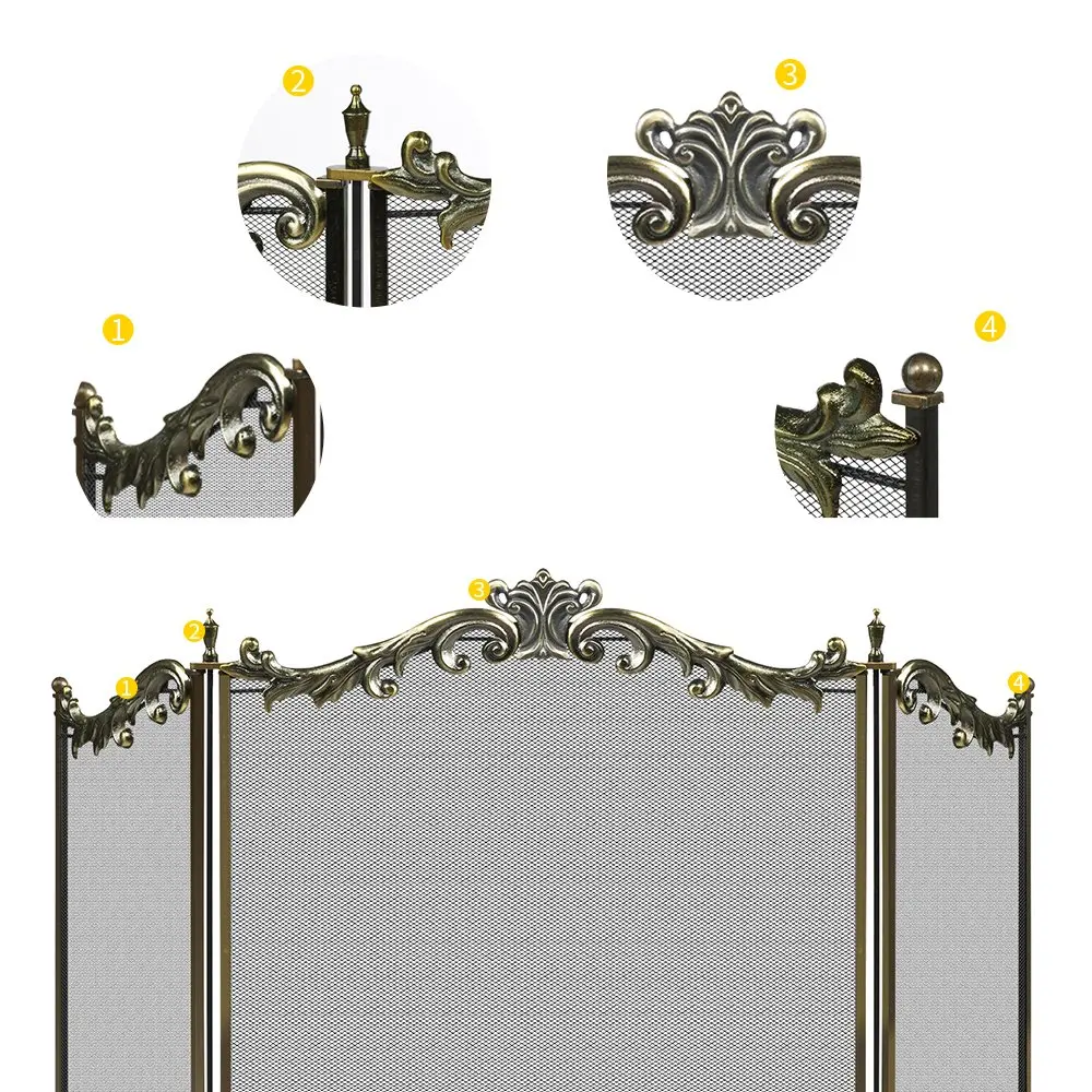 
Large flower fireplace screen 3 metal mesh face baby safety fence spark cover fireplace screen 