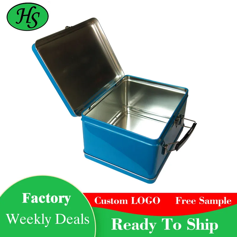 
Food Grade High Quality Best Price Rectangle Different Size Shape Tin Metal Handle Lunch Tin Box With Hinged Lid 