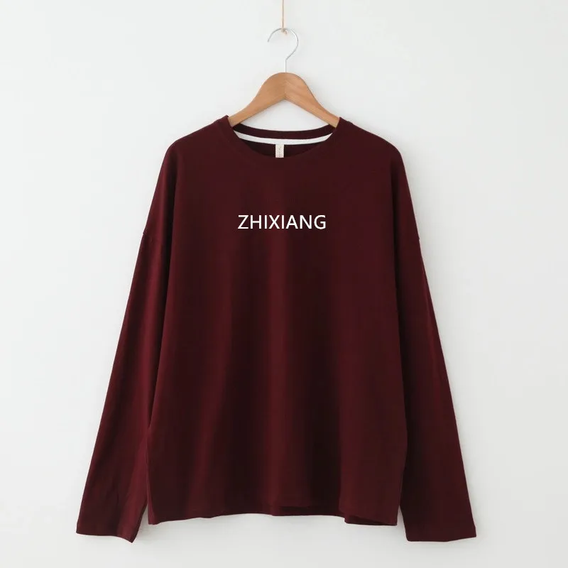 print cotton long sleeve loose high quality fashion t shirt tshirt oversize white t shirt free size for spring clothes women