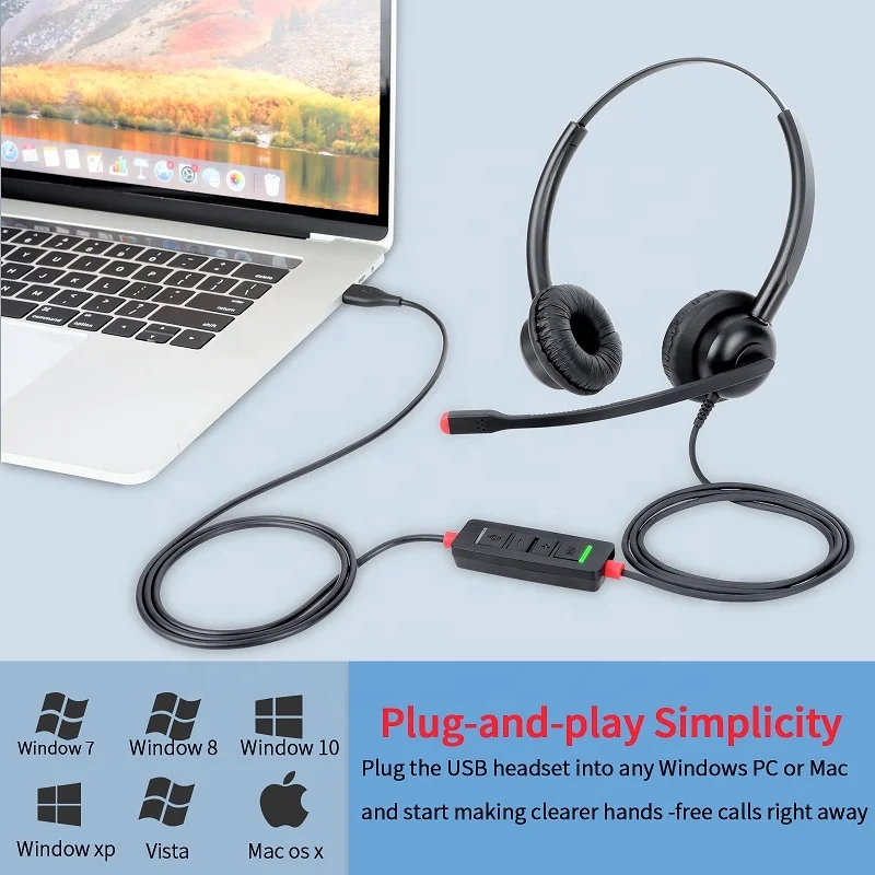 High Quality Call Center Conference Headset USB With Noise Cancelling Microphone And Volume Control For Office Meeting
