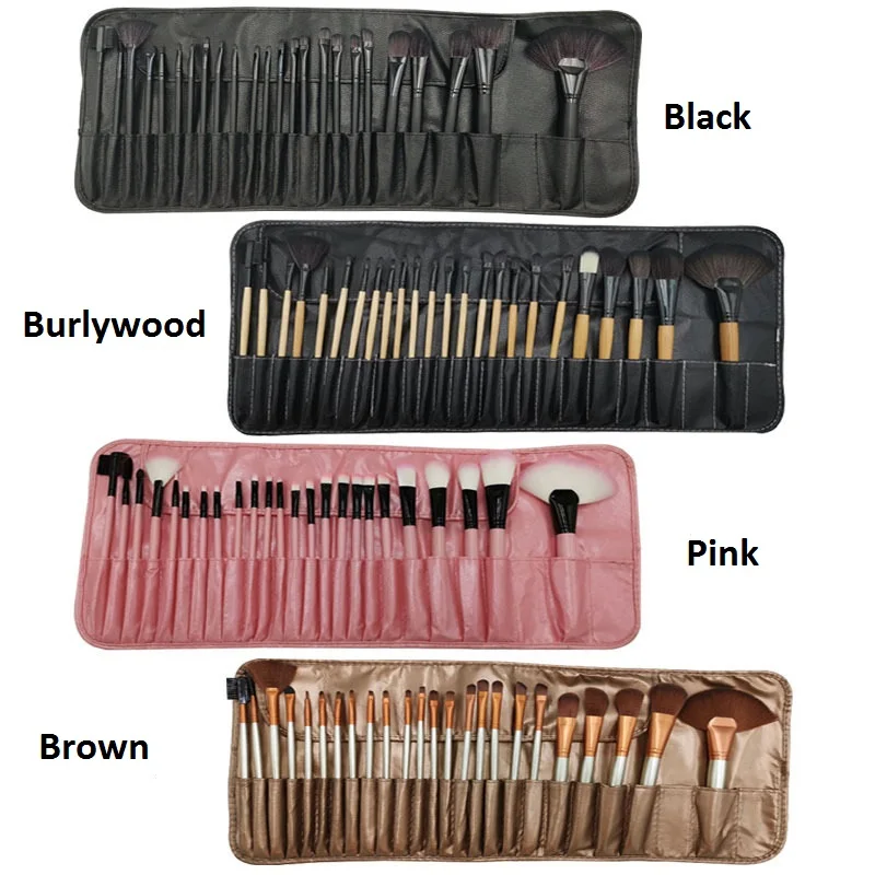 Portable Customize LOGO Natural Wood 24PCS Makeup Brushes Set Black, Pink, Brown, Burlywood Color