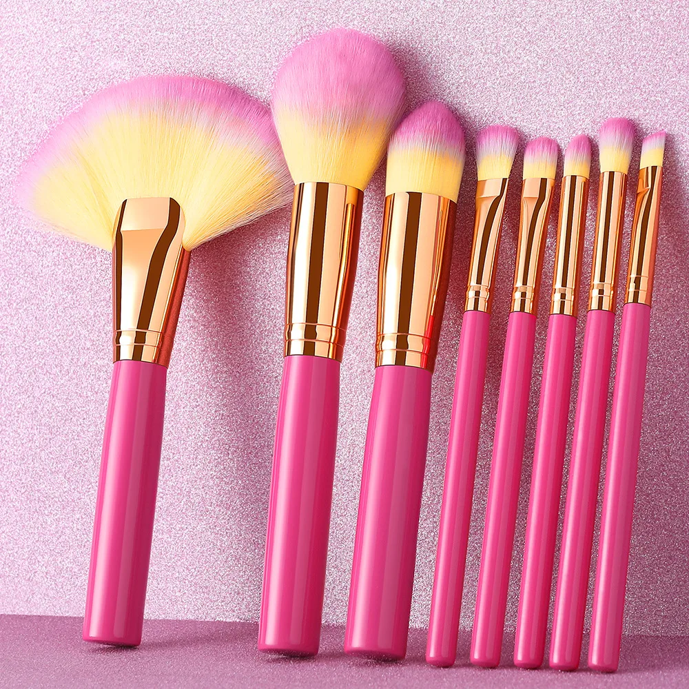 Hot selling pink color 8 pcs professional custom logo make up brush set for girl cosmetics