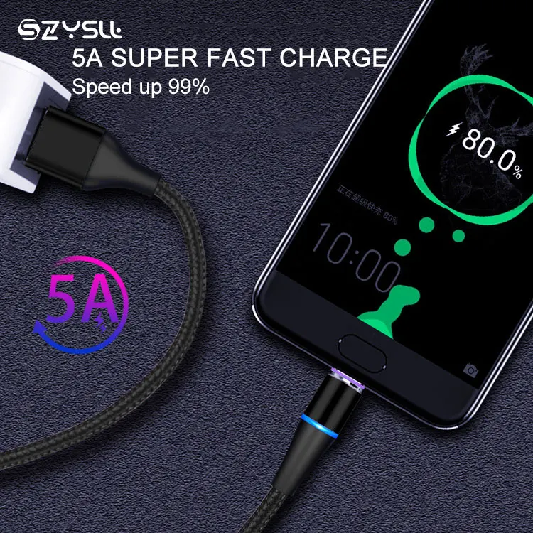 
360 Led 1M 2M Type C Micro Magnet 3 In 1 Data 5A Fast Charging Magnetic Phone Cable 
