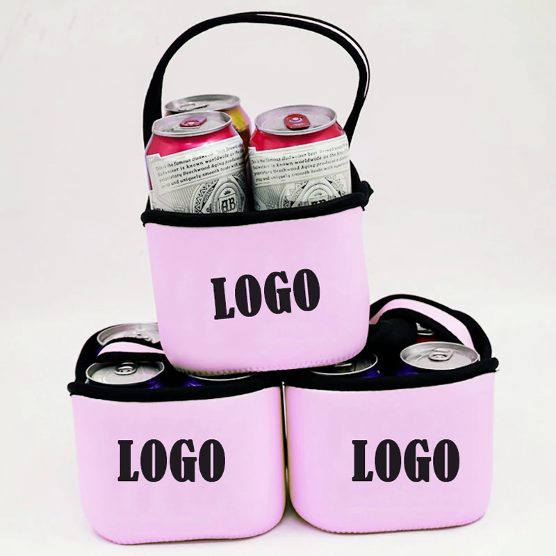 Custom Logo Portable Neoprene 4 Cans Beer Can Cooler Bag for Outdoor Camping Beach