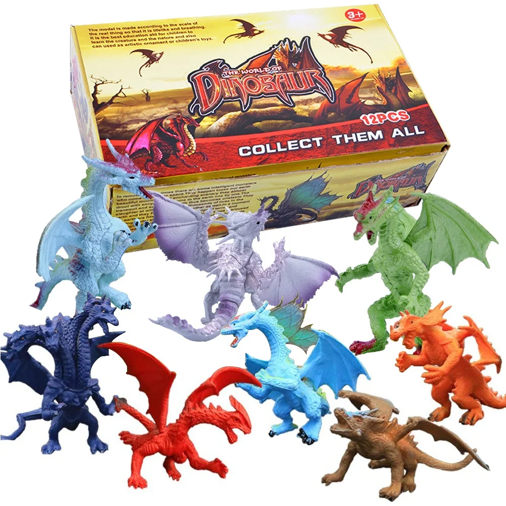 Hot Sale Realistic Dragon Figures 12 Piece Kids Vinyl Plastic Dragon Toys