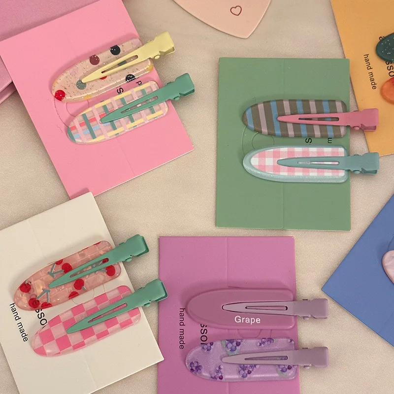 CHENGHE Wholesale 2 Pieces Set Custom Fruit Acrylic Hair Clips For Girl Sweet Cute Seamless Hairpin Accessories