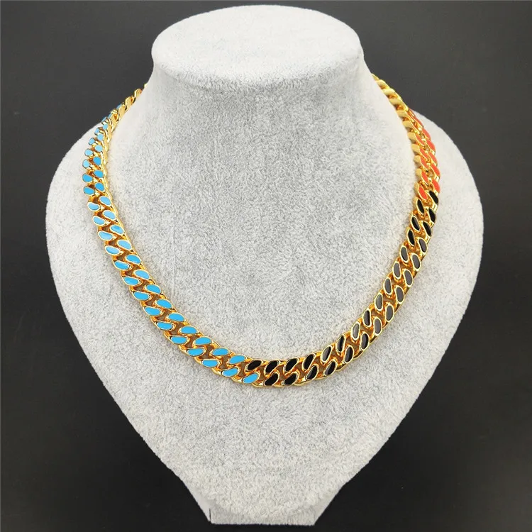 Contrasting color stitching seven color Cuban chain cuban chain men and women with the same paragraph rap hip-hop clavicle