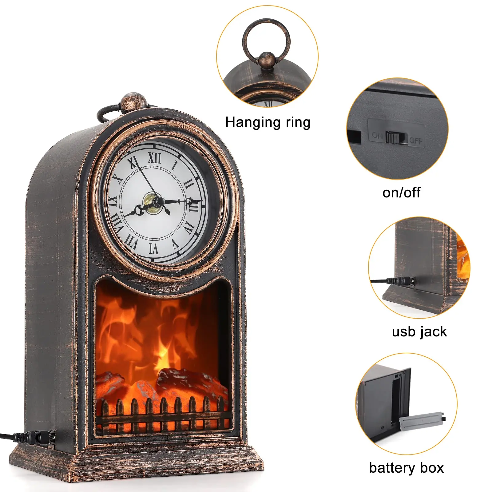Hot Sale Fireplace Lantern, Decorative Lanterns for Indoors with Clock USB and Battery Operated Tabletop Fireplace,best selling