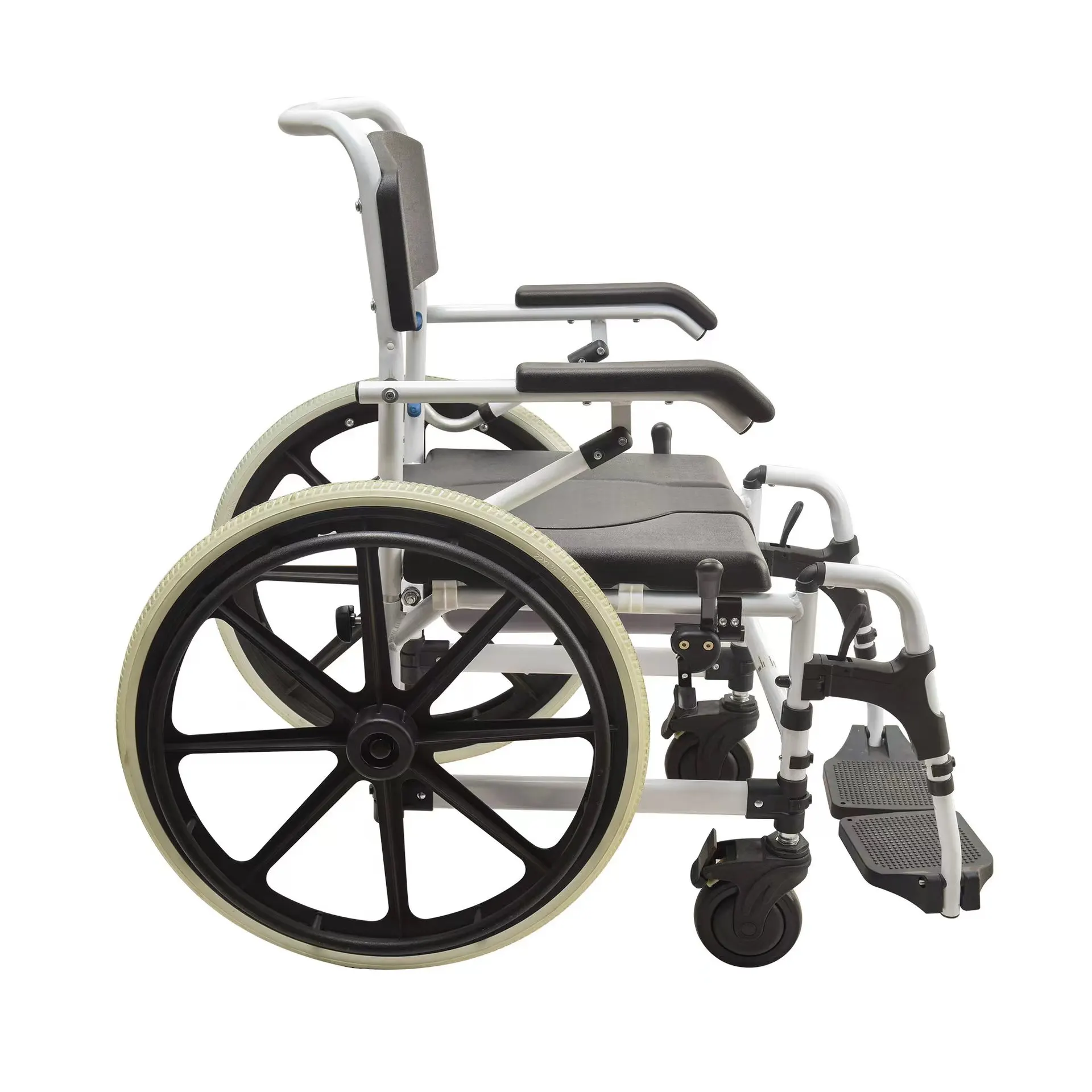 Elderly person with wheeled toilet chair shower chair bathroom chair toilet wheelchair