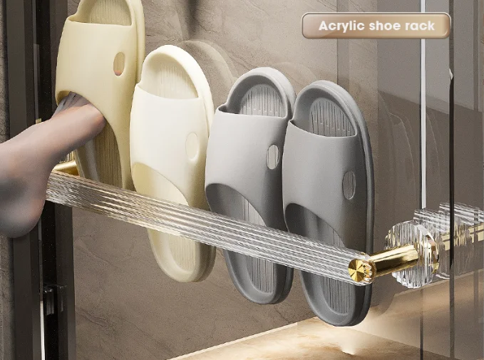 Drop Shipping Wall-Mounted Bathroom Storage Rack with Acrylic Towel Bar Aluminum Alloy No Punching for Shoes