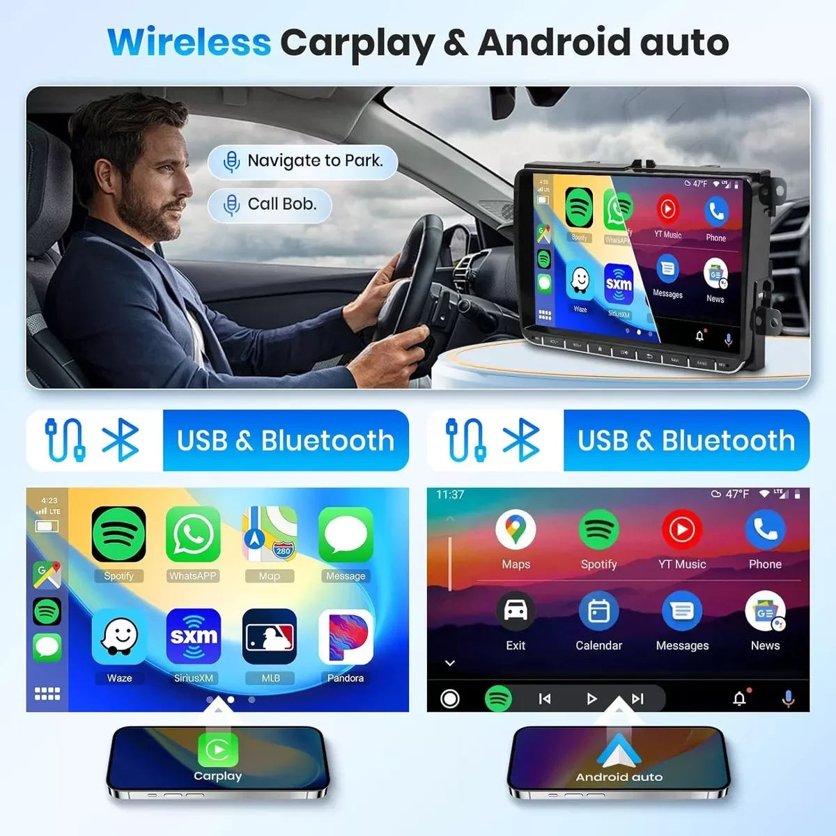 Android 14 Estereos Autos Pantalla Android for VW Passat Jetta Seat Golf Skoda 9 inch Android Car Screens With Wireless CarPlay
