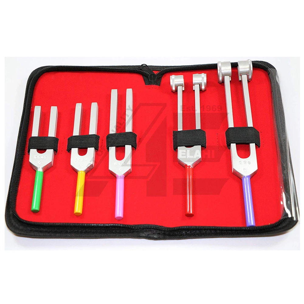 2024 Premium NEUROLOGICAL Tuning Fork Set of 5PCS C2048 + C1024 + C512 + C256 + C128 DIAGANOSTICS Instruments with Leather Case