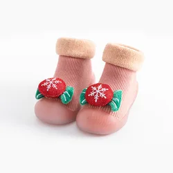 Wholesale Casual Winter Fashion Prewalk First Steps Baby Boy and Girl Non Slip Fur Knitted Christmas Infant Toddler Sock